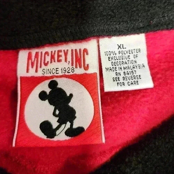 Vintage Walt Disney World Mickey Inc 1/4 Zip Fleece Sweatshirt Size XL Red Logo - Picture 3 of 6